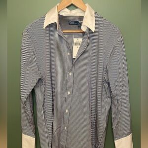 Ralph Lauren Navy and White Striped Dress Shirt